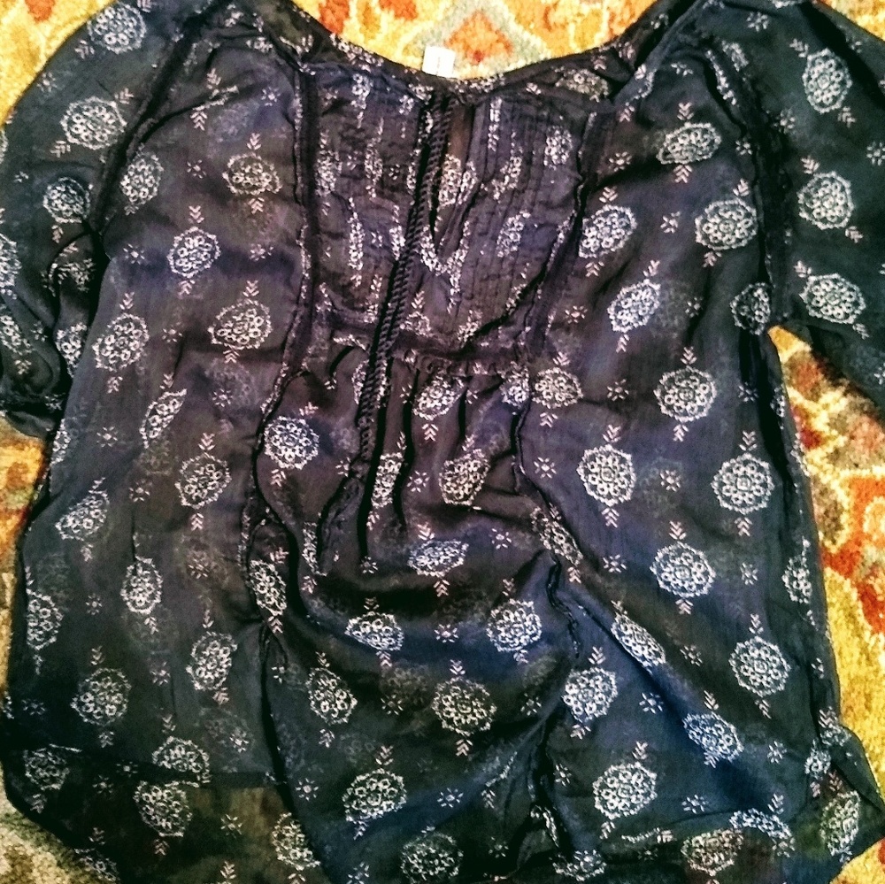 Sheer Navy Peasant Top